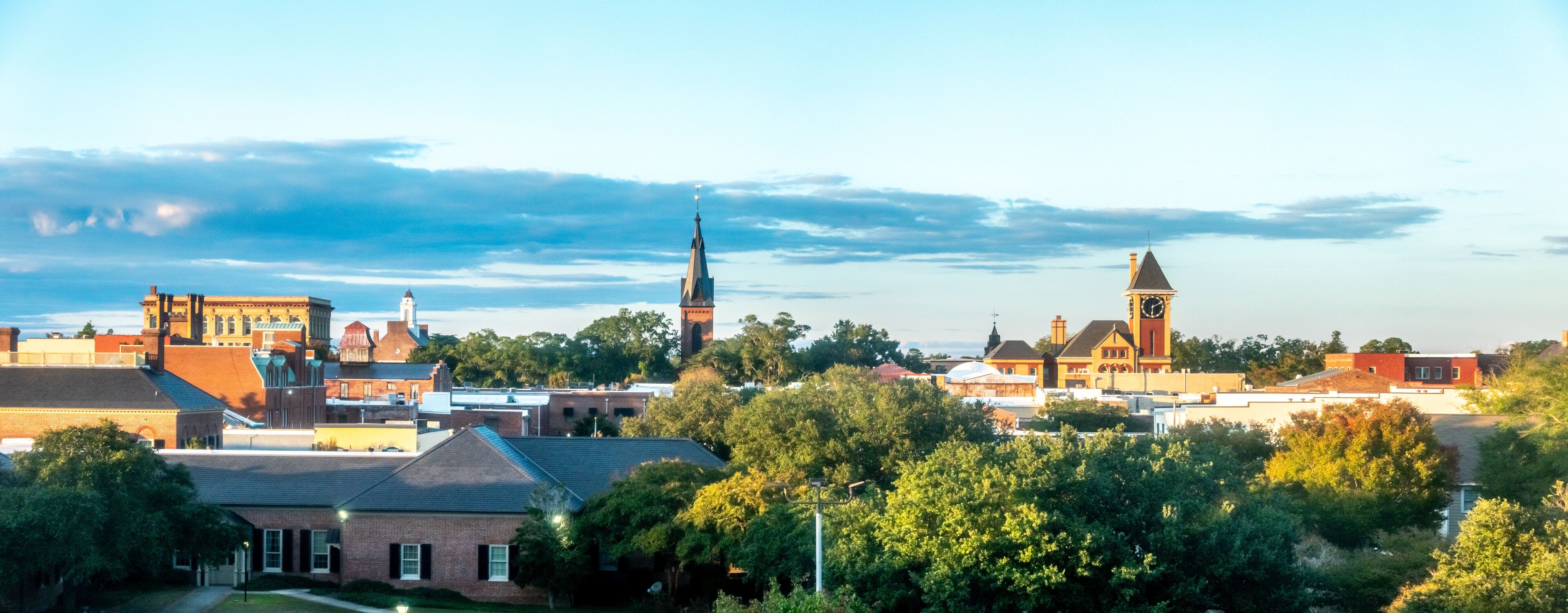 Downtown Clayton, North Carolina skyline at golden hour